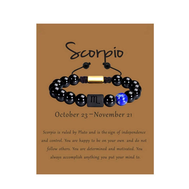 VLINRAS Scorpio Gifts Men Women Zodiac Scorpio Bracelet Braided Adjustable Black Onyx Horoscope Birthday Jewelry - Image 1